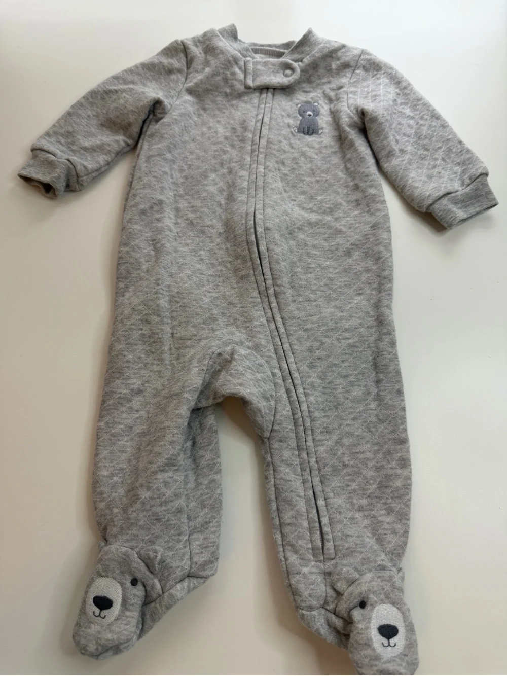 Carter's Light Gray Quilted Bear Footed One-Piece